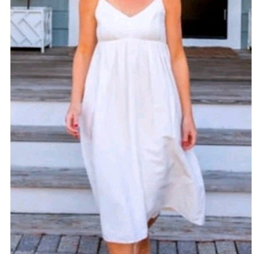 Navybleu White Linen Empire Waist Midi Dress Womens Small‎ Adjustable Straps